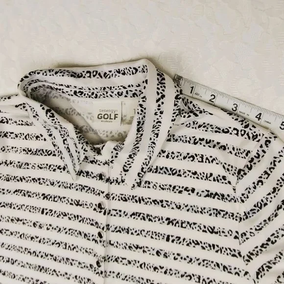 Chico's Zenergy Golf Polo Womens Sz 1 Med Black White Soft Short Sleeve Jersey - Picture 6 of 12